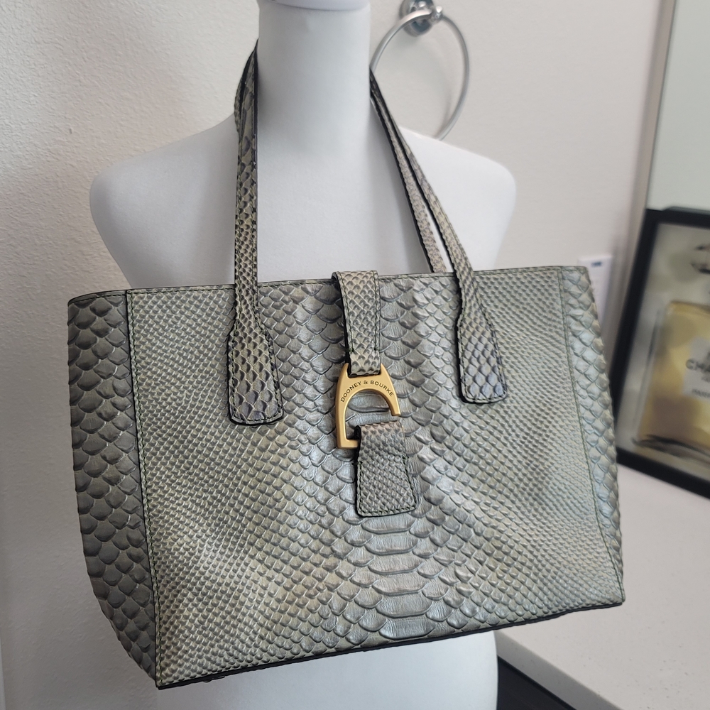 Dooney & Bourke Elegant Gray Snake Print Tote Bag